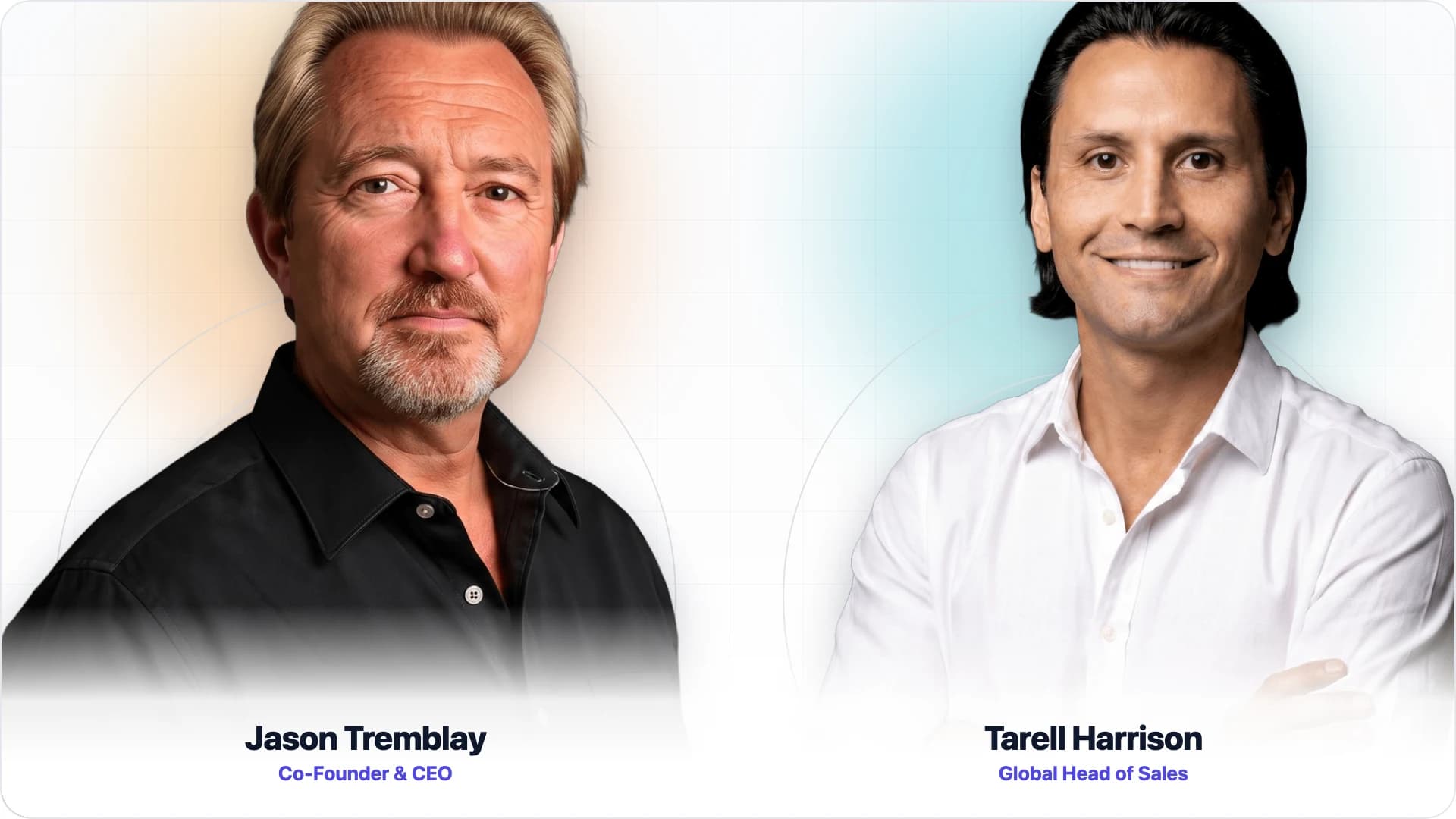 Retratos de Jason Tremblay, cofundador y CEO, y Tarell Harrison, Global Head of Sales, los dos voceros de ConversionIQ.ai en el BPO Evolution Summit